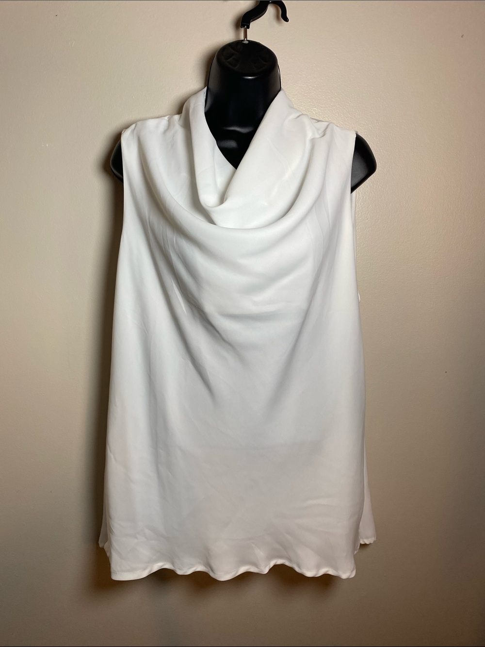 Sleeveless White Draped Cowl Neck Top